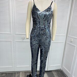 Dance Top Shop Sz 6 Gray Sequin Jumpsuit Sleeveless Ultimate Sparkle
